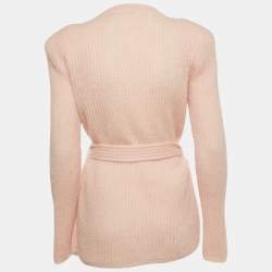 Pre Owned Balmain Light Pink Mohair Wool Blend Open Front Belted Cardigan M