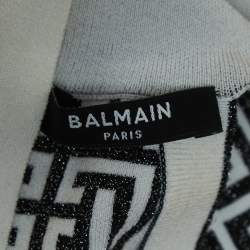 Balmain Monochrome Monogram Jacquard Knit Crop Top S