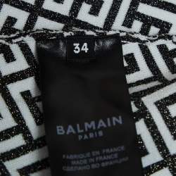 Balmain Monochrome Monogram Jacquard Knit Crop Top S