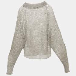Pre Owned Balmain Silver Metallic Open Knit Sweater S