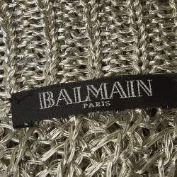 Pre Owned Balmain Silver Metallic Open Knit Sweater S