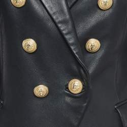 Balmain Black Leather Double Breasted Jacket M