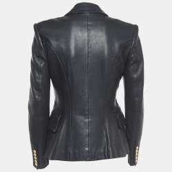 Balmain Black Leather Double Breasted Jacket M