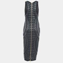 Pre Owned Balmain Black Knit Sheer Bodycon Dress M