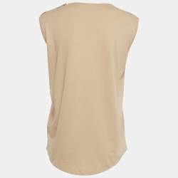 Balmain Beige Logo Print Cotton Button Detail Tank Top M