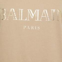 Balmain Beige Logo Print Cotton Button Detail Tank Top M