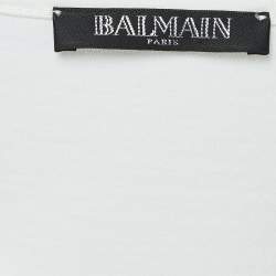 Pre Owned Balmain Off-White Slogan Studded Cotton Tank Top S