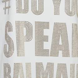 Pre Owned Balmain Off-White Slogan Studded Cotton Tank Top S