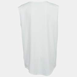 Pre Owned Balmain Off-White Slogan Studded Cotton Tank Top S