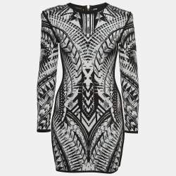 Pre Owned Balmain Black/White Jacquard Knit Mini Bodycon Dress M