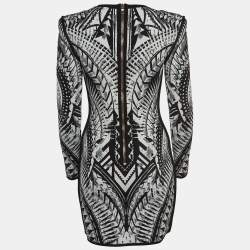 Pre Owned Balmain Black/White Jacquard Knit Mini Bodycon Dress M
