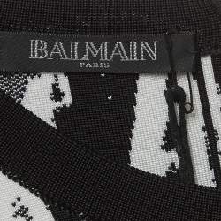 Pre Owned Balmain Black/White Jacquard Knit Mini Bodycon Dress M