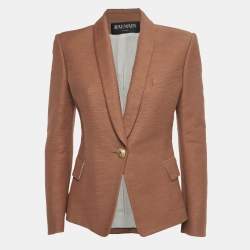 Balmain Peach Orange Textured Cotton Single Breasted Blazer M
