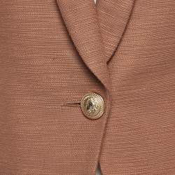 Balmain Peach Orange Textured Cotton Single Breasted Blazer M