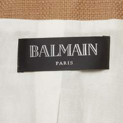 Pre Owned Balmain Beige Textured Cotton Double-Breasted Blazer M