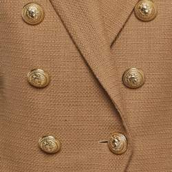 Pre Owned Balmain Beige Textured Cotton Double-Breasted Blazer M