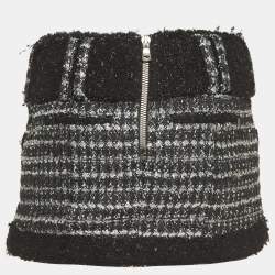 Balmain Black/White Lurex Tweed Belted Mini Skirt S
