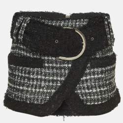 Balmain Black/White Lurex Tweed Belted Mini Skirt S