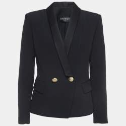 Balmain Black Crepe Double Breasted Blazer L