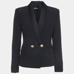 Balmain Black Crepe Double Breasted Blazer M