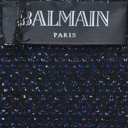Balmain Blue Lurex Tweed  Fringed Open Front Jacket M