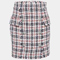 Balmain Multicolor Tweed Button Detail Mini Skirt M