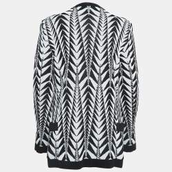 Balmain Black/White Patterned Knit Open Front Cardigan L