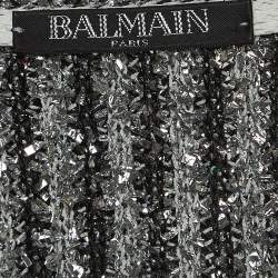 Balmain White/Silver Striped Knit Fringed Open Jacket M