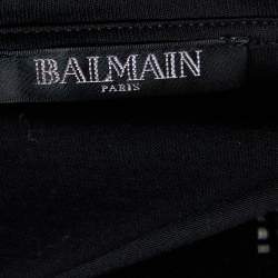 Pre Owned Balmain Black Metallic Logo Print Cotton Crew Neck T-Shirt M