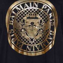 Pre Owned Balmain Black Metallic Logo Print Cotton Crew Neck T-Shirt M