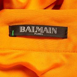 Balmain Orange Jersey High Slit Draped Maxi Skirt S
