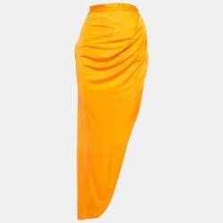 Balmain Orange Jersey High Slit Draped Maxi Skirt S