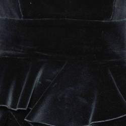 Balmain Black Velvet Ruffle Tiered Knee Length Dress M