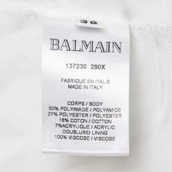 Balmain White/Black Checked Tweed Double Breasted Blazer S
