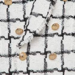Balmain White/Black Checked Tweed Double Breasted Blazer S