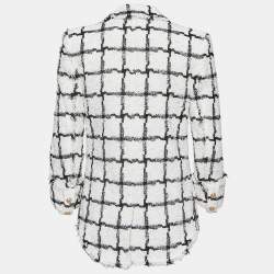 Balmain White/Black Checked Tweed Double Breasted Blazer S