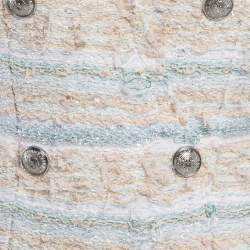 Pre Owned Balmain White/Blue Metallic Bouclé-Tweed Button-Embellished Mini Dress M