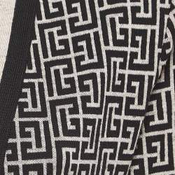 Pre Owned Balmain Black Monogram Jacquard Knit Belted Cardigan S