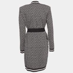Pre Owned Balmain Black Monogram Jacquard Knit Belted Cardigan S