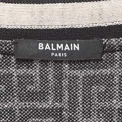Pre Owned Balmain Black Monogram Jacquard Knit Belted Cardigan S