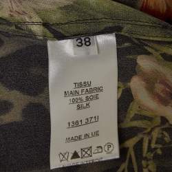 Pre Owned Balmain Green Leopard Print Silk Semi Sheer Shirt M