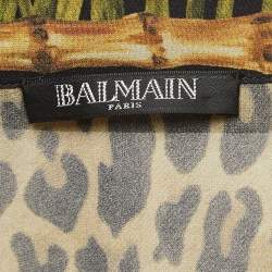 Pre Owned Balmain Green Leopard Print Silk Semi Sheer Shirt M