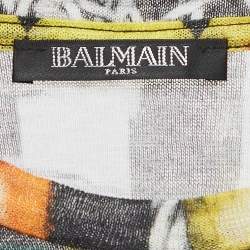 Balmain Vintage Multicolor Printed Linen Knit Buttoned Detail Tank Top M   