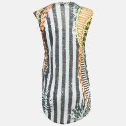 Balmain Vintage Multicolor Printed Linen Knit Buttoned Detail Tank Top M   