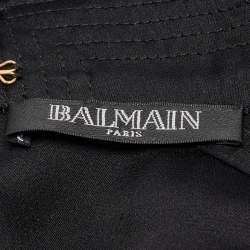 Pre Owned Balmain Black Satin Silk Deep Neck Draped Blouse S