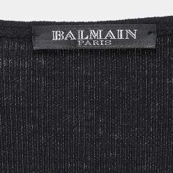 Pre Owned Balmain Black Cotton Knit Metallic Chain and Crystal Embellished Tank Top M
