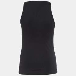 Pre Owned Balmain Black Cotton Knit Metallic Chain and Crystal Embellished Tank Top M