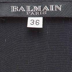Pre Owned Balmain Black Satin Silk Crystal Embellished Applique Tank Top S
