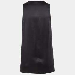 Pre Owned Balmain Black Satin Silk Crystal Embellished Applique Tank Top S