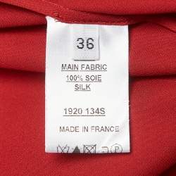 Balmain Red Silk Satin Button Embellished Cuffed sleeve Draped Blouse S